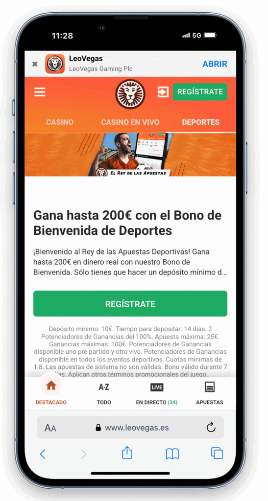 bono de bienvenida sin a necesidad de un código promocional Leovegas en España